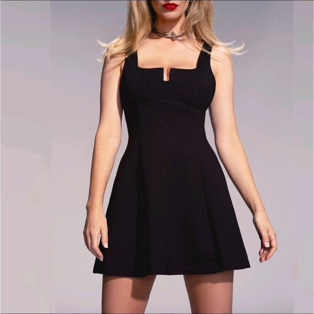 TA3 Womens Notchy Flare Dress Black Snatched Lacing Back Party Size 2X New